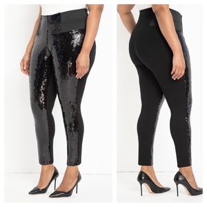 Eloquii Miracle Flawless Sequin Front Leggings In Black